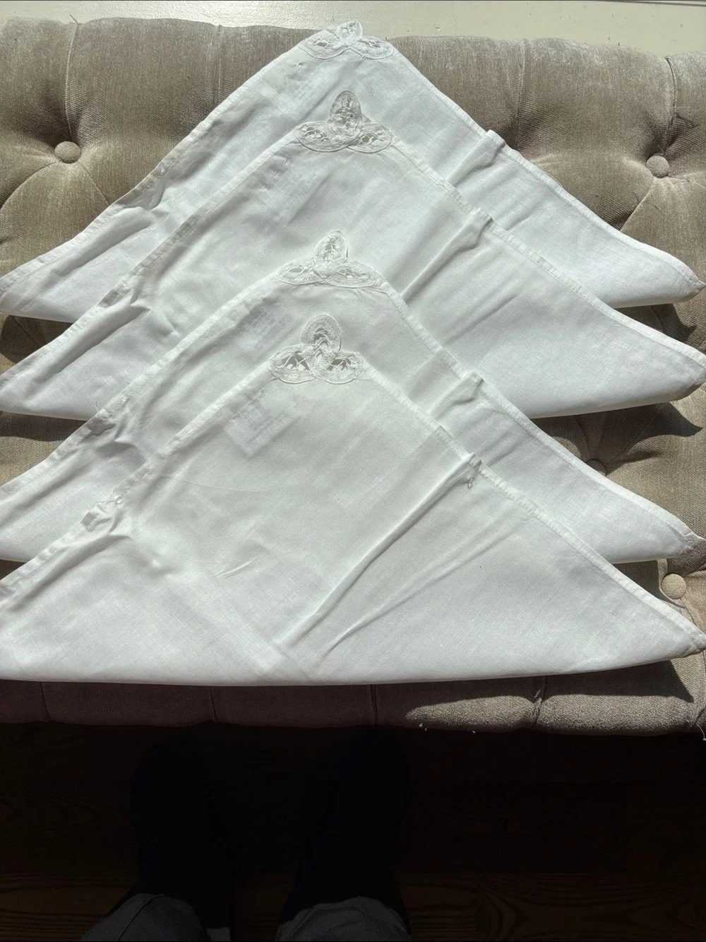 Battenburg, cotton and lace, placemats and napkins